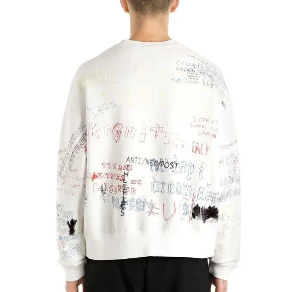 Yeezy White Crewneck Sweater with Multicolor Graphics